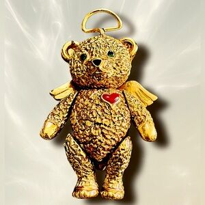 Gold Angel Batya Bear Pendant with Red Heart